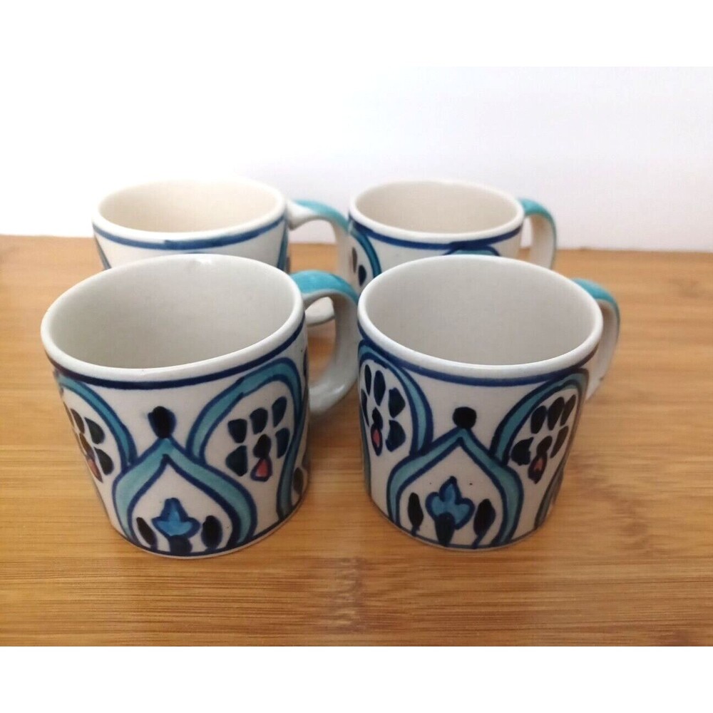 Set Of 4 Blue & White Mugs Espresso Cups mugs Made In India Hand-Painted